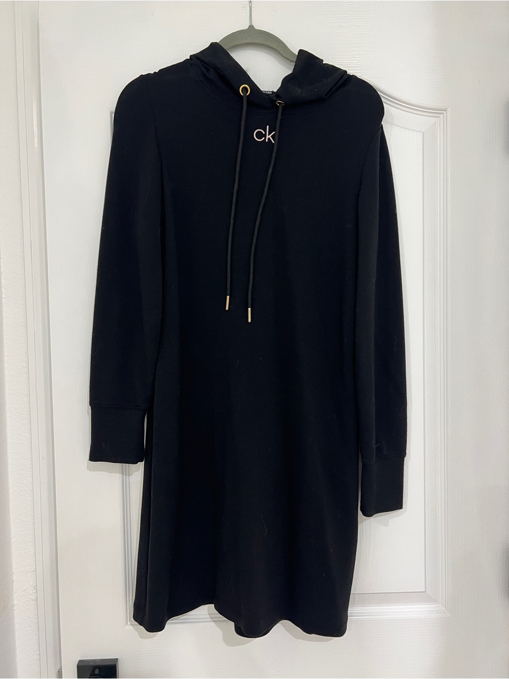 Calvin Klein Black Logo-Trim Hoodie Dress